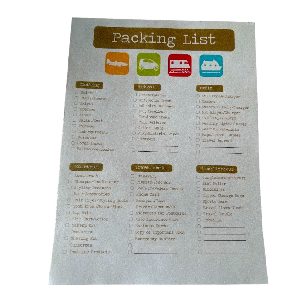 Travel Packing list from Michaels 38 sheets **see description